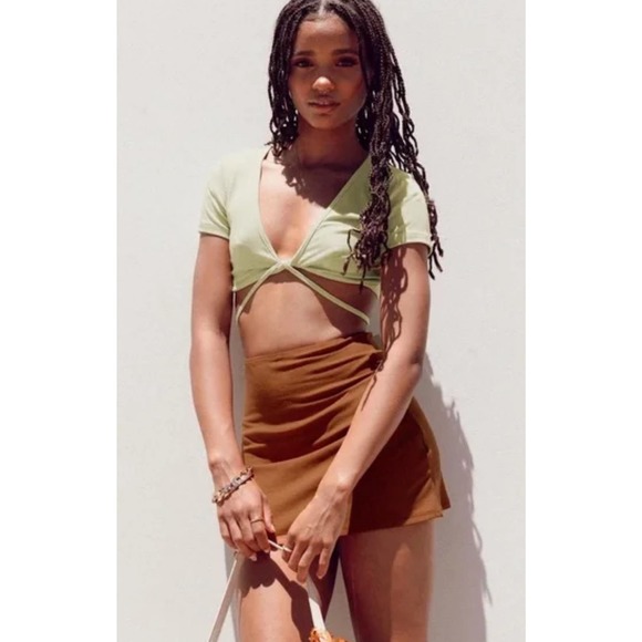 Princess Polly Ribbed Hollie Mini Skirt Brown‎ Size 6 - Picture 2 of 10